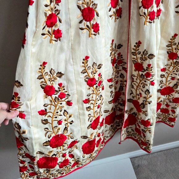 Anarkali suit with red floral embroidery. East Indian outfit. - Picture 4 of 8